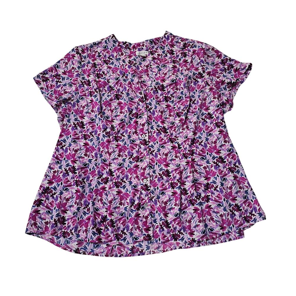 Croft & Barrow Size 2X short button up purple pink blue Short Sleeve